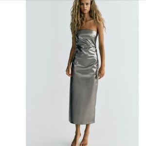 Zara strapless silver leather dress